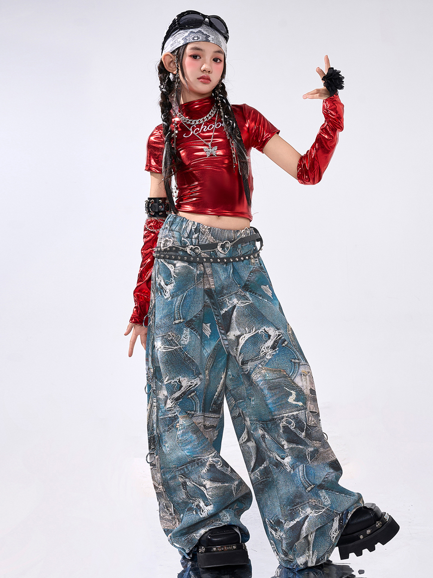 friendly4kid พร้อมส่ง ชุดเต้นเด็กหญิง HipHop Jazz เสื้อแขนยาว