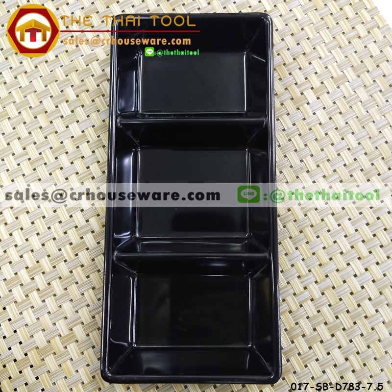 ถ้วยน้ำจิ้มเมลามีนสี่เหลี่ยม 3ช่อง 7.5นิ้ว สีดำ