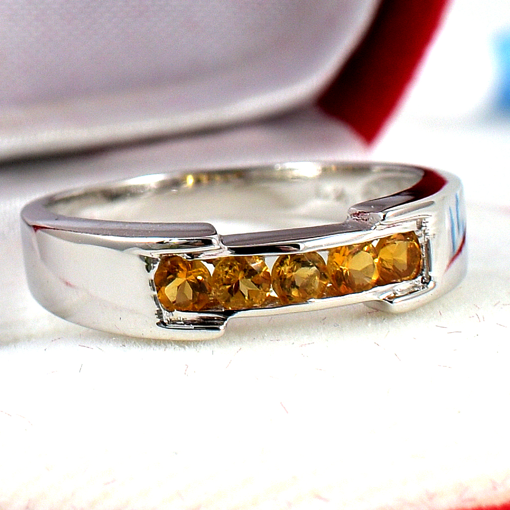 แหวนเงินแท้ราคาถูกชุบทองคำขาว ซิทรินแท้ 0.30 กะรัต งานประณีตสวยงาม สั่งผลิตค่ะ