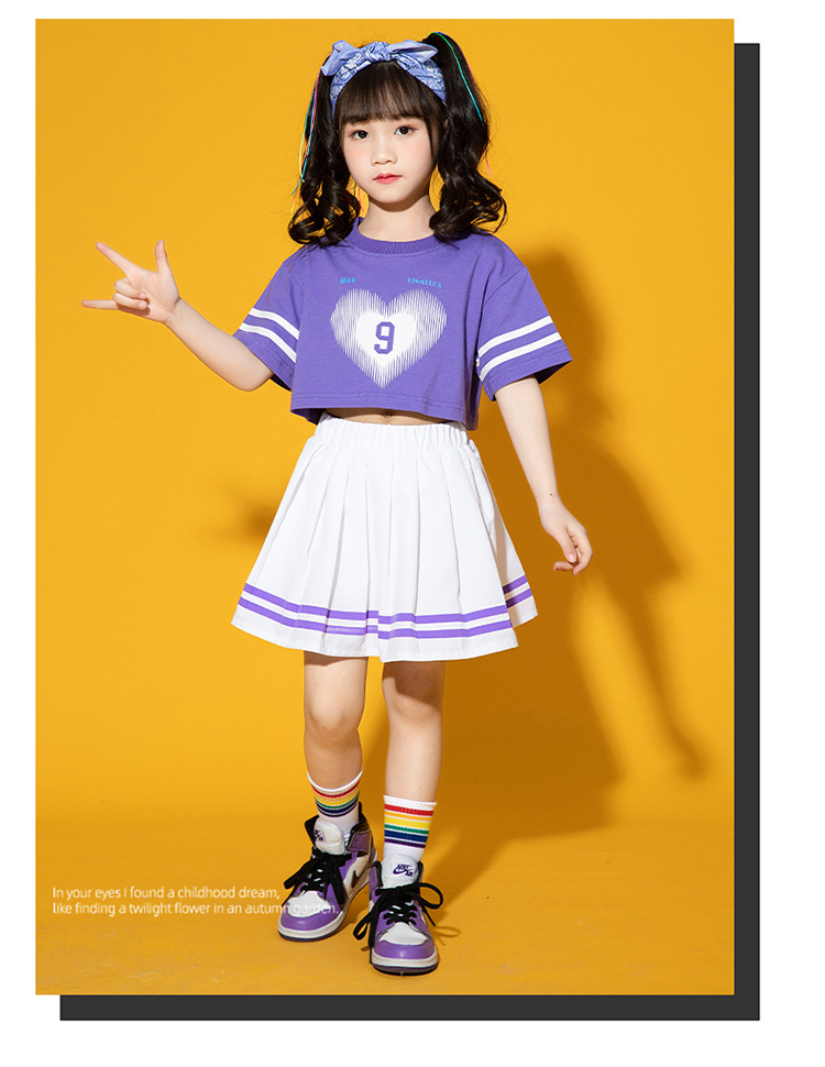 friendly4kid พร้อมส่ง ชุดเต้น ชุดเชียร์ เสื้อแขนสั้นหัวใจ+กระโปรง งานโรงเรียน กิจกรรมเต้น