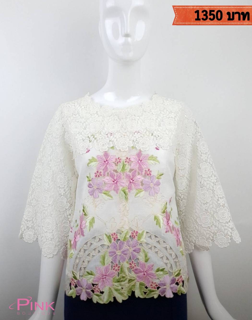 ขายดีที่สุด เสื้อลูกไม้ปักลายเเขนลูกไม้ แบรนด์พิ้งบูติค
