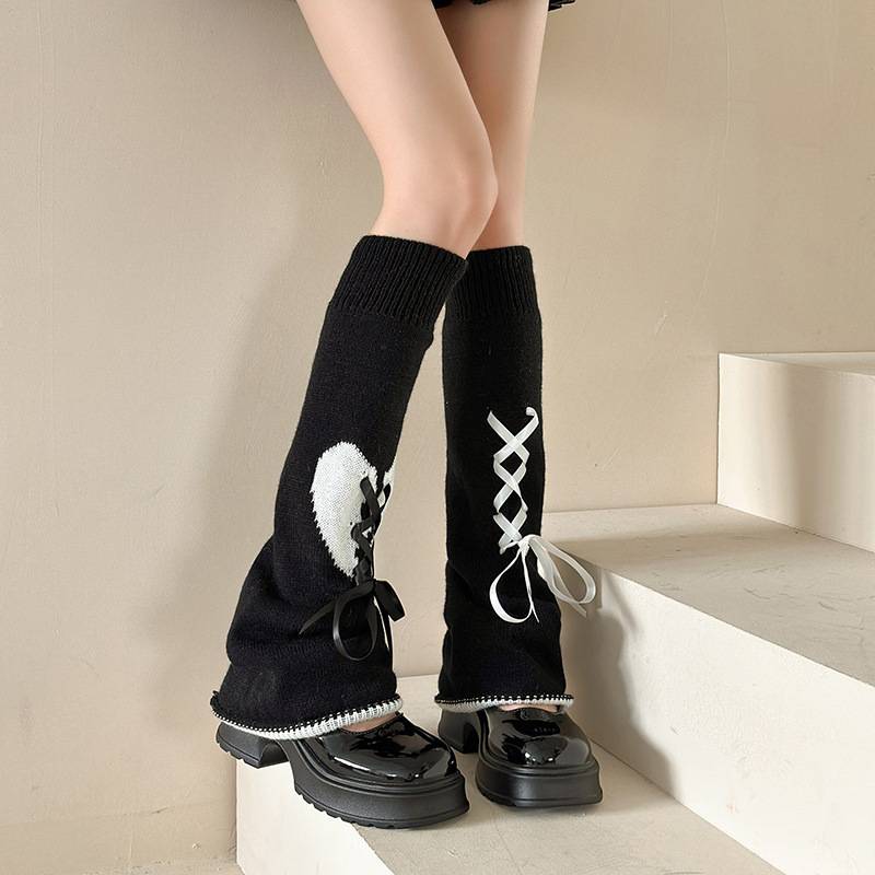 ถุงเท้า Y2K แบบยาว ปลอกขา สไตล์เกาหลีแบบไม่สวมเท้า ใส่แบบยาวหรือแบบย่น เด็กโต - ผู้ใหญ่