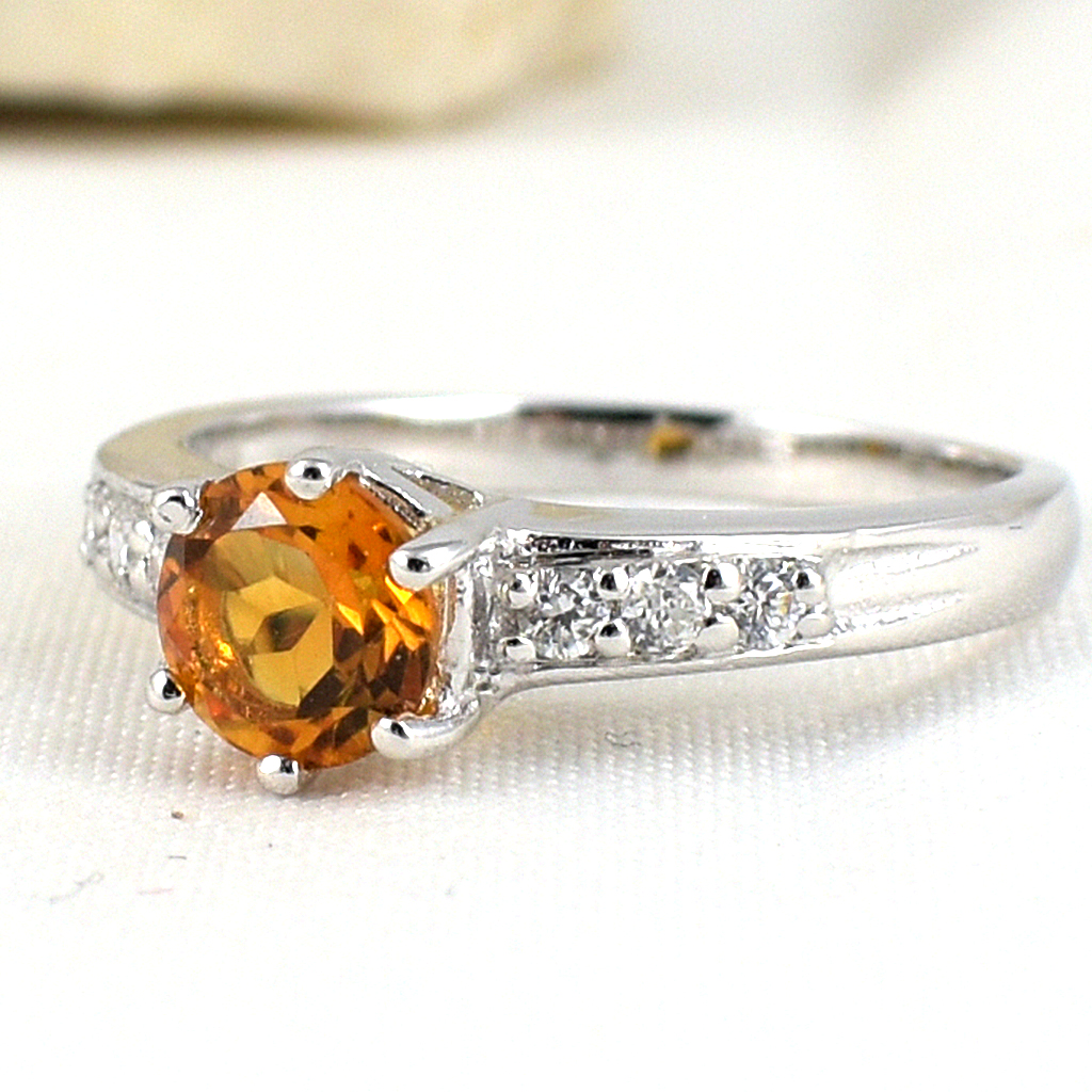 แหวนเงินแท้ราคาถูกชุบทองคำขาว ซิทรินแท้ 1.0 กะรัต เพชรCZ 0.24 กะรัต งานประณีตสวยงาม สั่งผลิตค่ะ