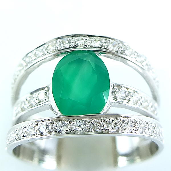 แหวนเงินแท้ราคาถูกชุบทองคำขาว พลอยแท้กรีนอะเกท 1.70 กะรัต เพชรCZ 0.57 กะรัต งานประณีตสวยงาม สั่งผลิตค่ะ