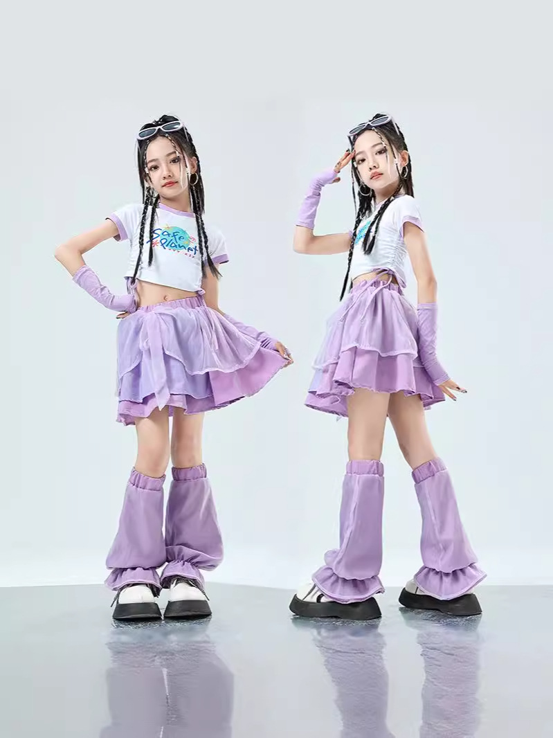 ชุดเต้น เซ็ตม่วง เสื้อแขนสั้น+กระโปรงระบาย**สินค้าเปิดจอง