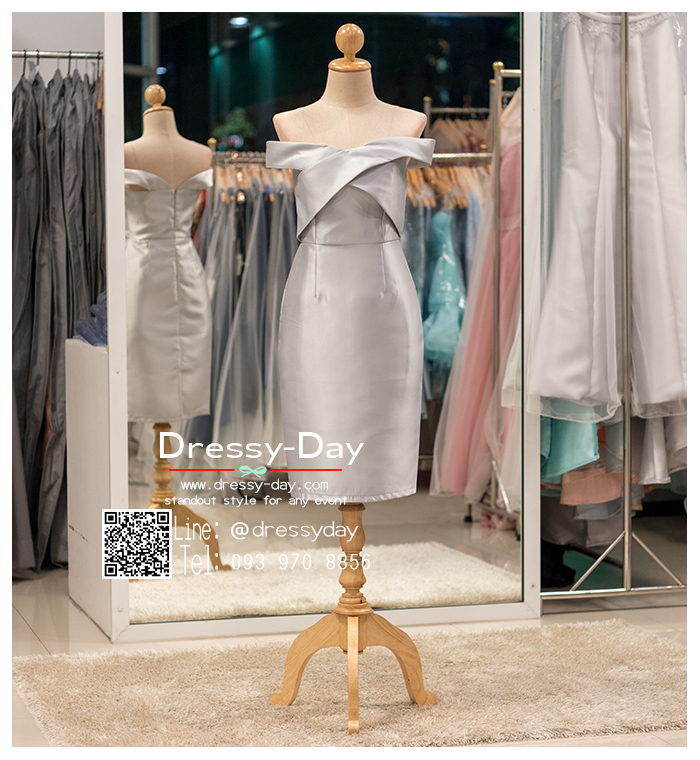 รหัส ชุดราตรีสั้น : PK026 ชุดแซก ชุดราตรี ผ้าไหม สีเทา เรียบหรูเหมาะใส่ออกงานกลางคืน งานคอกเทล