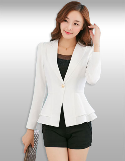 เสื้อสูทผู้หญิงแขนยาวสีขาวเอวระบาย 6 ไซส รหัส2211