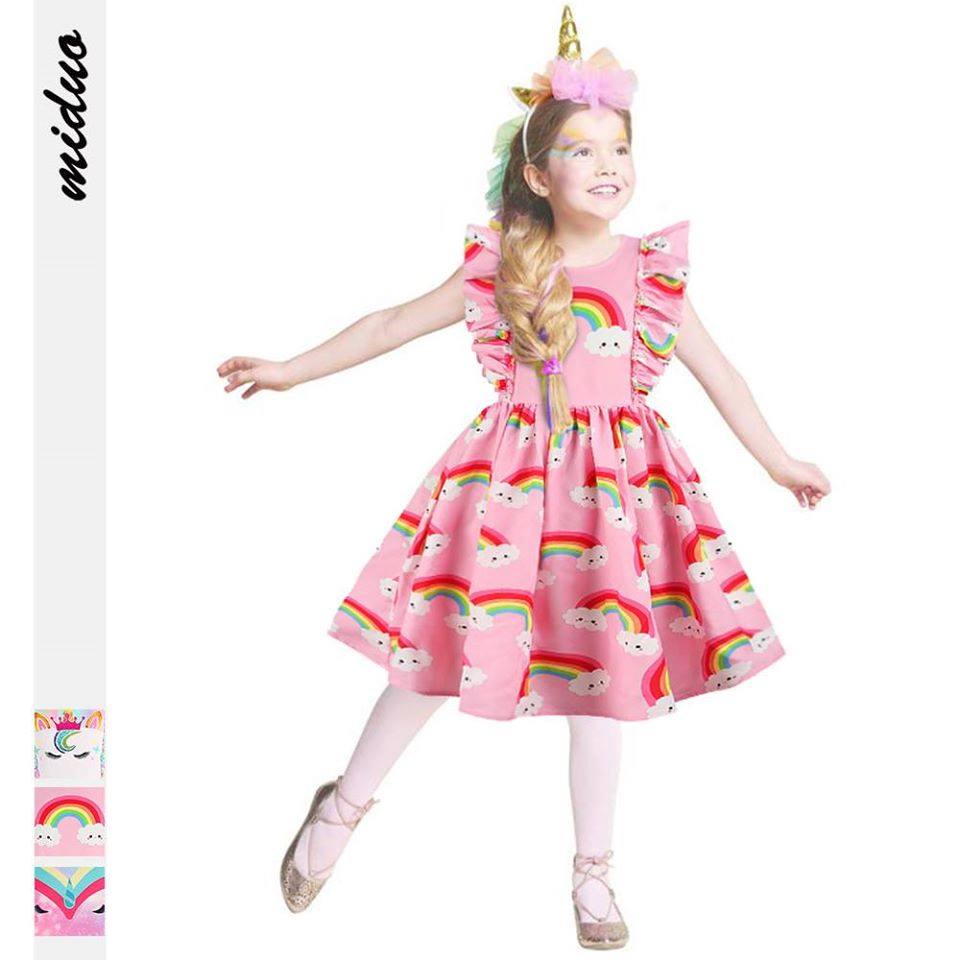 พร้อมส่ง เดรสแขนกุด ลายยูนิคอน ชุดลายแฟนซี