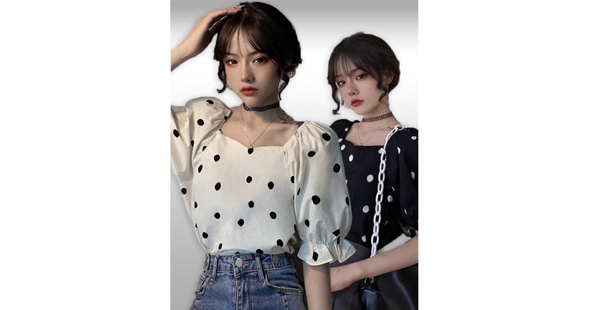 เสื้อแฟชั่นลายจุดน่ารักๆสไตล์เกาหลี รหัส 2419