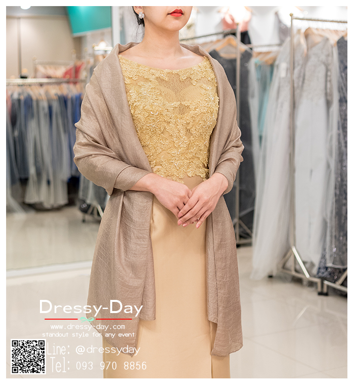 รหัส ชุดผ้าคลุมไหล่ : DD004 ผ้าคลุมไหล่ชุดราตรี ไปงานแต่ง ผ้าคลุมไหล่ชุดราตรีไซส์ใหญ่ เสื้อคลุมชุดราตรี พร้อมส่ง สวย เรียบหรู สีแชมเปญ