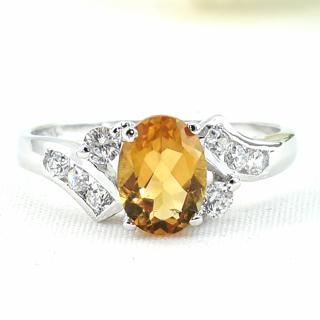 แหวนเงินแท้ราคาถูกชุบทองคำขาว ซิทรินแท้ 1.25 กะรัต เพชรCZ 0.21 กะรัต งานประณีตสวยงาม สั่งผลิตค่ะ