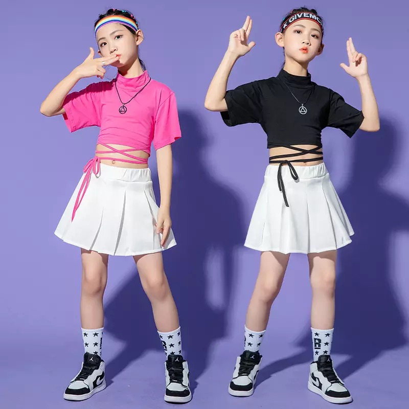 ชุดเต้น ชุดแดนซ์ เสื้อแขนสั้น+กระโปรงสั้นสีขาว