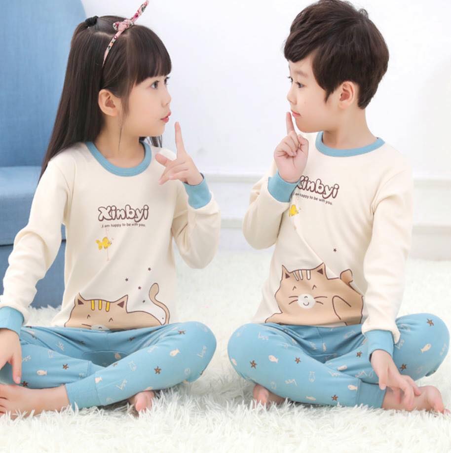 ชุดนอนเด็ก สีครีม-ฟ้า