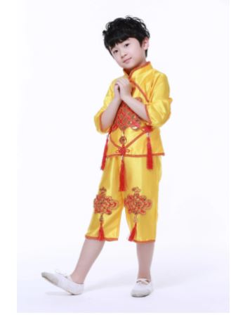 ชุดฮ่องเต้ เด็กผู้หญิงขลิบแดงสีเหลือง