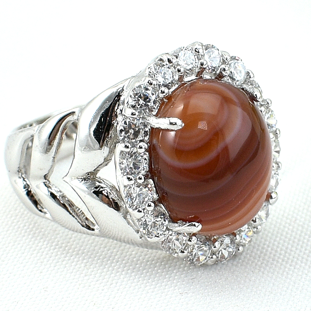 แหวนเงินแท้ราคาถูกชุบทองคำขาว พลอยแท้เรดอะเกท 6.51 กะรัต เพชรCZ 0.72 กะรัต งานประณีตสวยงาม สั่งผลิตค่ะ