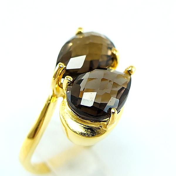 แหวนเงินแท้ราคาถูกชุบทองคำขาว พลอยแท้สโมกกี้ควอทซ์ 5.20 กะรัต งานประณีตสวยงาม สั่งผลิตค่ะ