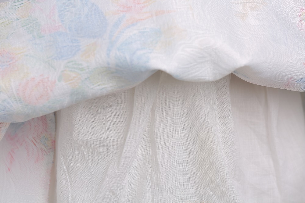 ชุดเด็ก : ชุดออกงาน สีขาวแขนกุด ลายดอกสีฟ้า