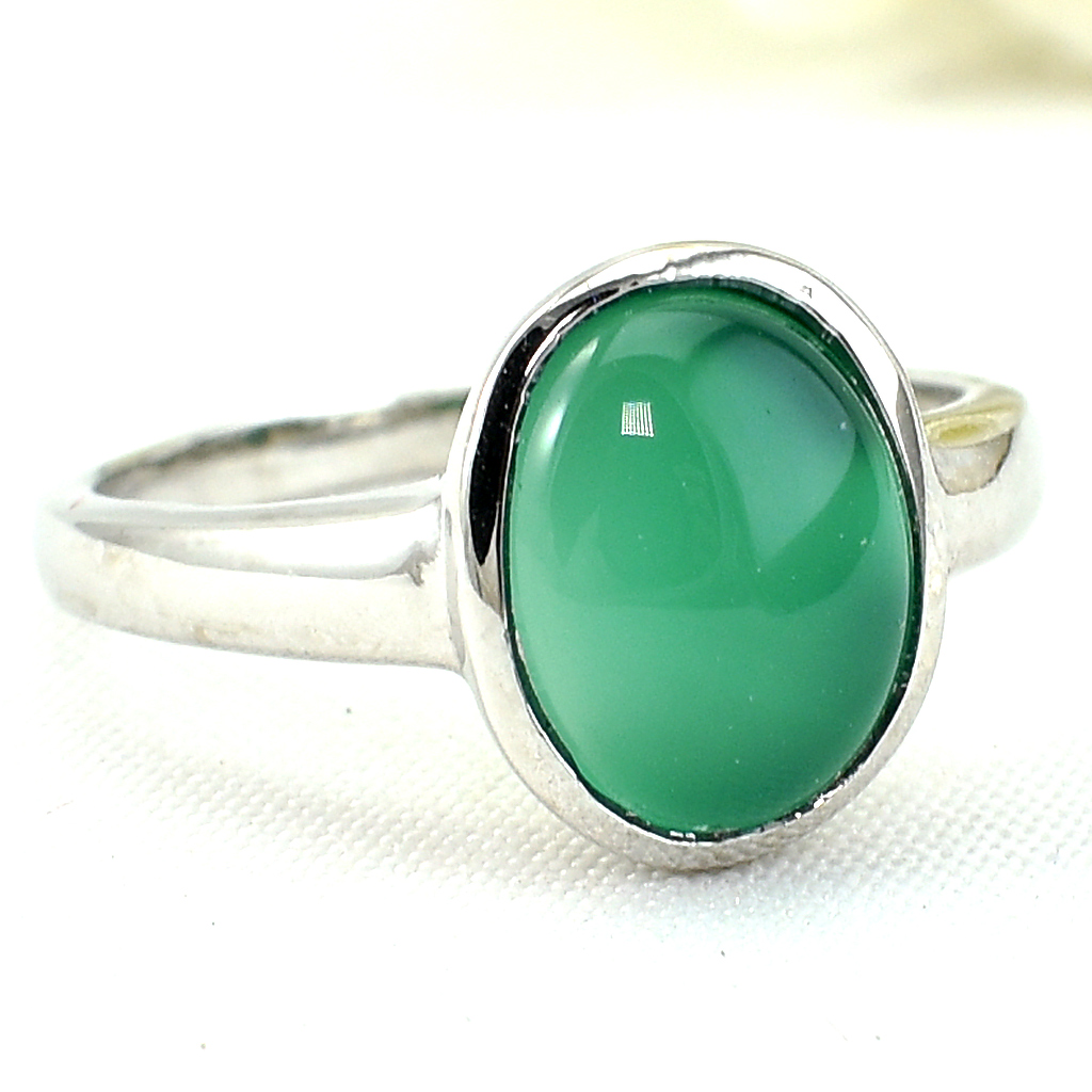 แหวนเงินแท้ราคาถูกชุบทองคำขาว พลอยแท้กรีนอะเกท 3.55 กะรัต งานประณีตสวยงาม สั่งผลิตค่ะ