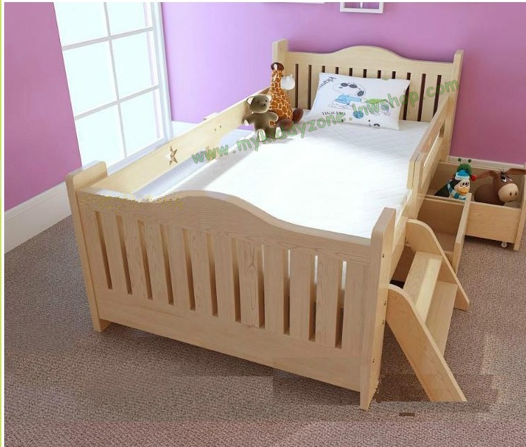 เตียงเด็กโต เตียงนอนไม้ เตียงเดี่ยวสำหรับเด็ก สีเบจ มีลิ้นชักเก็บของใต้เตียง TP21001(WDK1S)