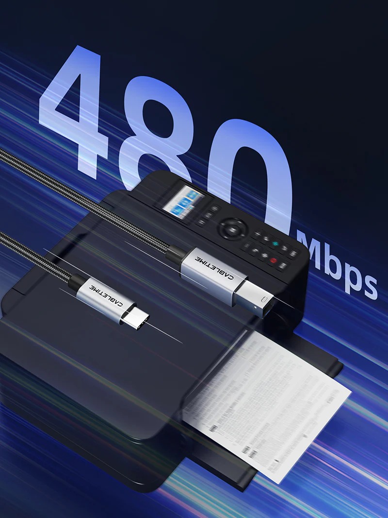 USB-C to USB-B 2.0 Printer cable by CableTime รุ่น CA16 by Cabletime