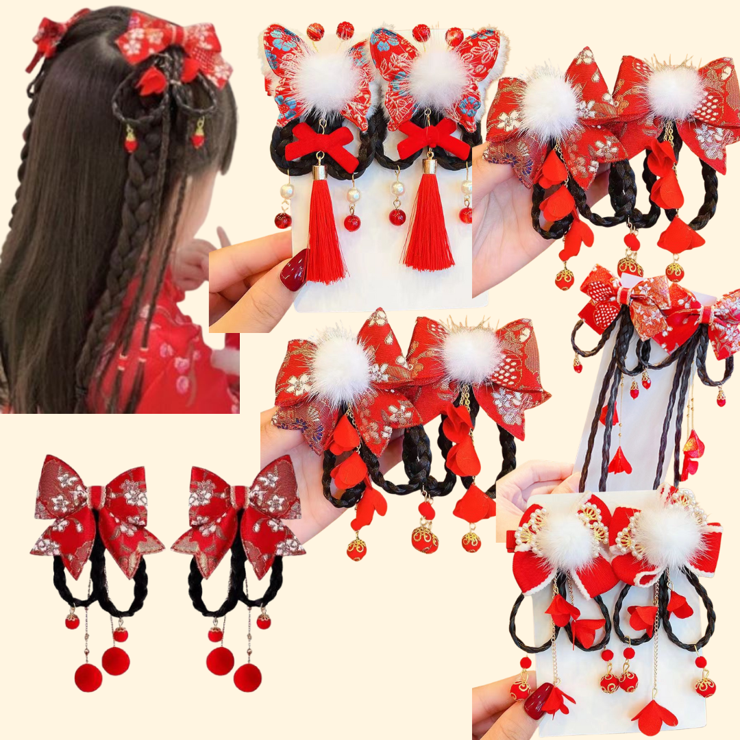 พร้อมส่ง กิ๊บติดผม ตรุษจีน โบว์ติดผม โบราณสีแดง