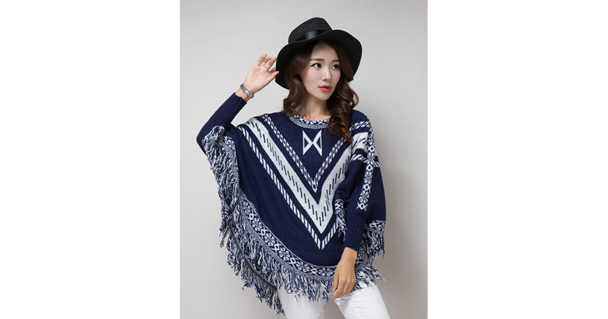 เสื้อคลุมแฟชั่น stlye โบฮีเมี่ยน รหัส 1722-สีกรมท่า