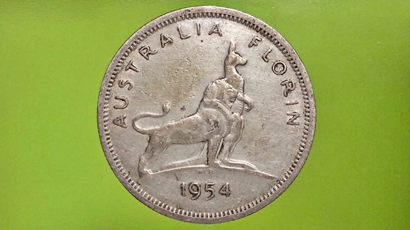 เหรียญ เงินตรา ประเทศ ออสเตรเลีย Florin (2 Shillings - Visit to Australia of Queen Elizabeth II) 1954