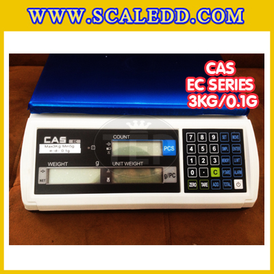เครื่องชั่งนับจำนวนตั้งโต๊ะ3kg เครื่องชั่งน้ำหนัก3kg เครื่องชั่ง3kg กิโล ตาชั่งนับชิ้นงาน3kg เครื่องชั่งดิจิตอล3kg. ความละเอียด0.1g ยี่ห้อ CAS รุ่น EC (เครื่องชั่งผ่านตรวจรับรอง)