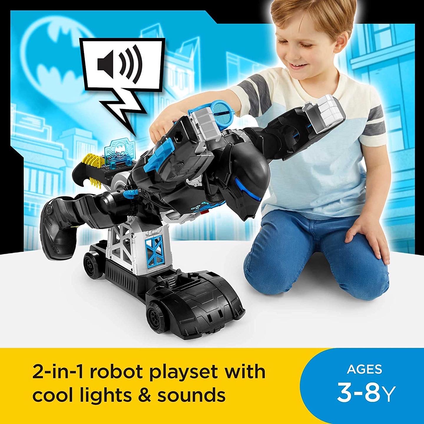 หุ่นยนต์แบทแมน Imaginext DC Super Friends Batman Toy, 2-in-1 Robot & Playset