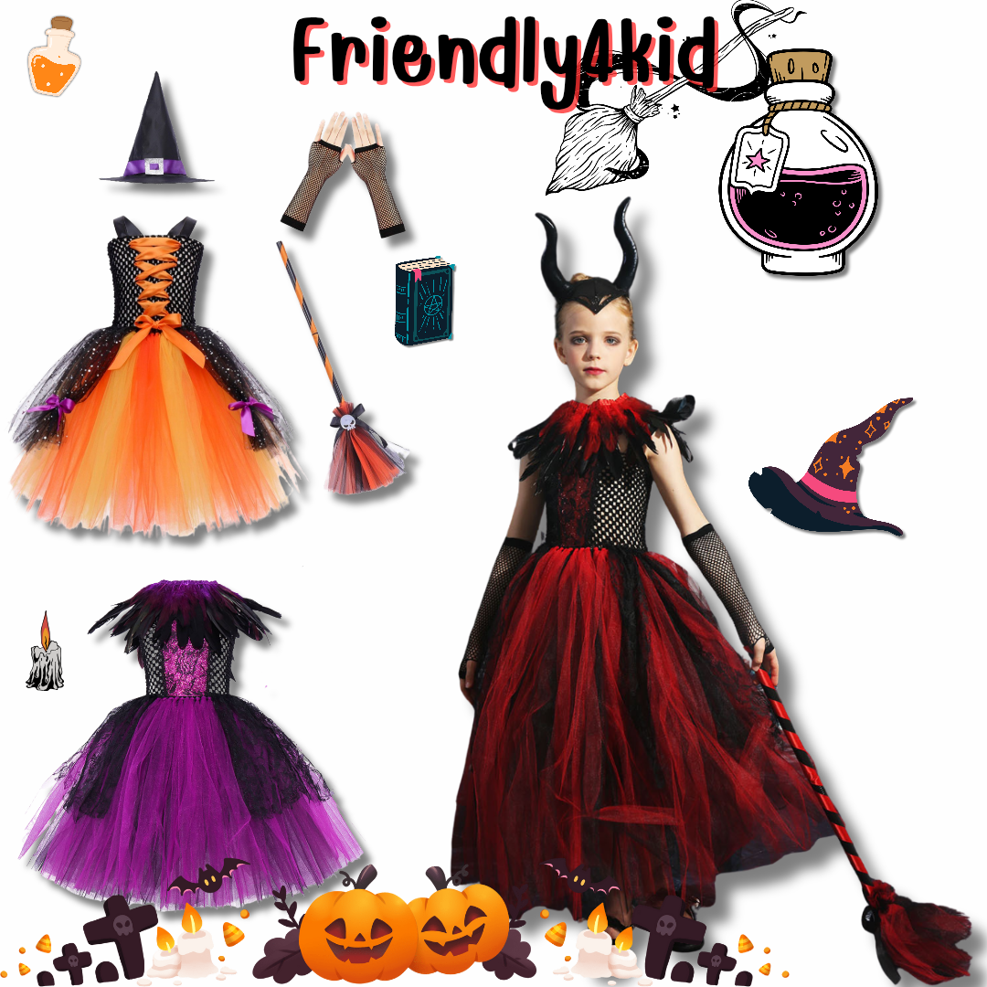 friendly4kid พร้อมส่ง ชุดฮาโลวีน haloween แฟนซี ชุดแม่มด