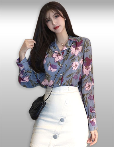 เสื้อเชิ๊ตแฟชั่นแต่งลายใส่ออกงานสวยเก๋ รหัส 2154