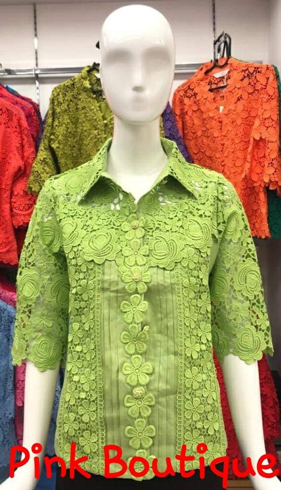 เสื้อลูกไม้คอปกเชิต เนื้อผ้าลินิน ลูกไม้ครึ่งตัว สินค้าดีมีคุณภาพ