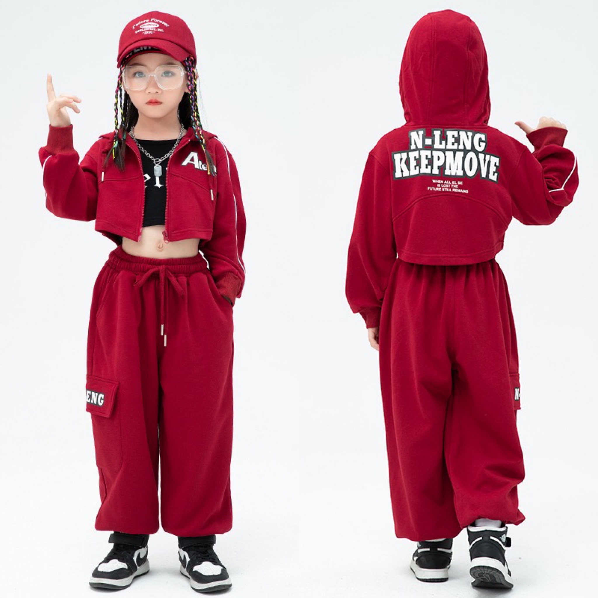 ชุดเต้น Cover เสื้อตัวในสีดำ+เสื้อคลุม+กางเกง สีแดง