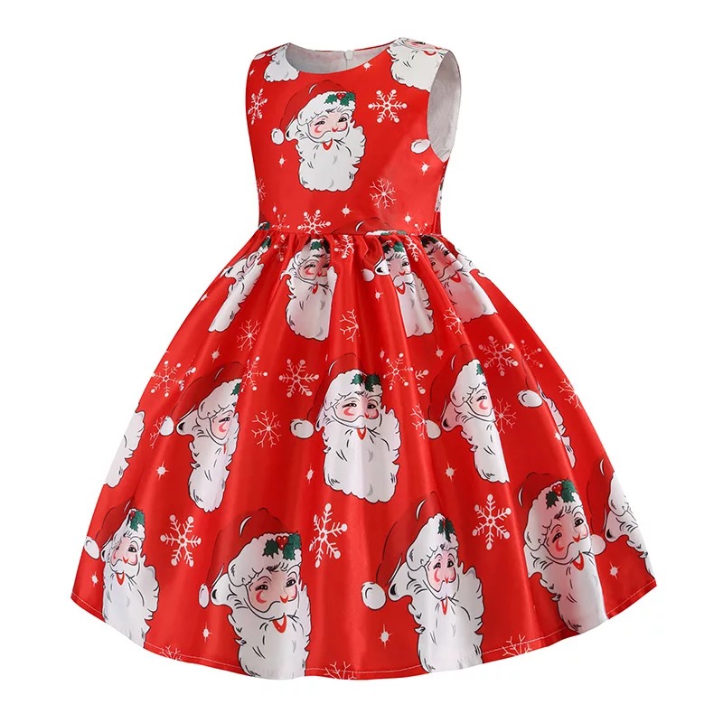 พร้อมส่ง ชุดเดรส คริสมาสแต่งลาย แขนกุด