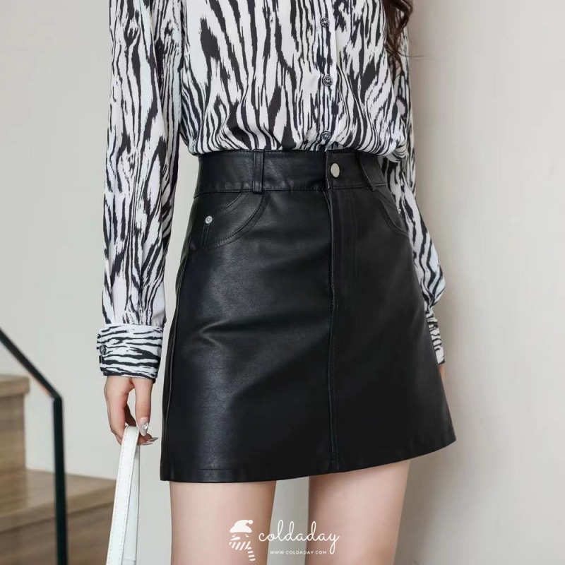 กระโปรงหนังซิปหน้า Dual Charm Skirt 2 สี M-5XL
