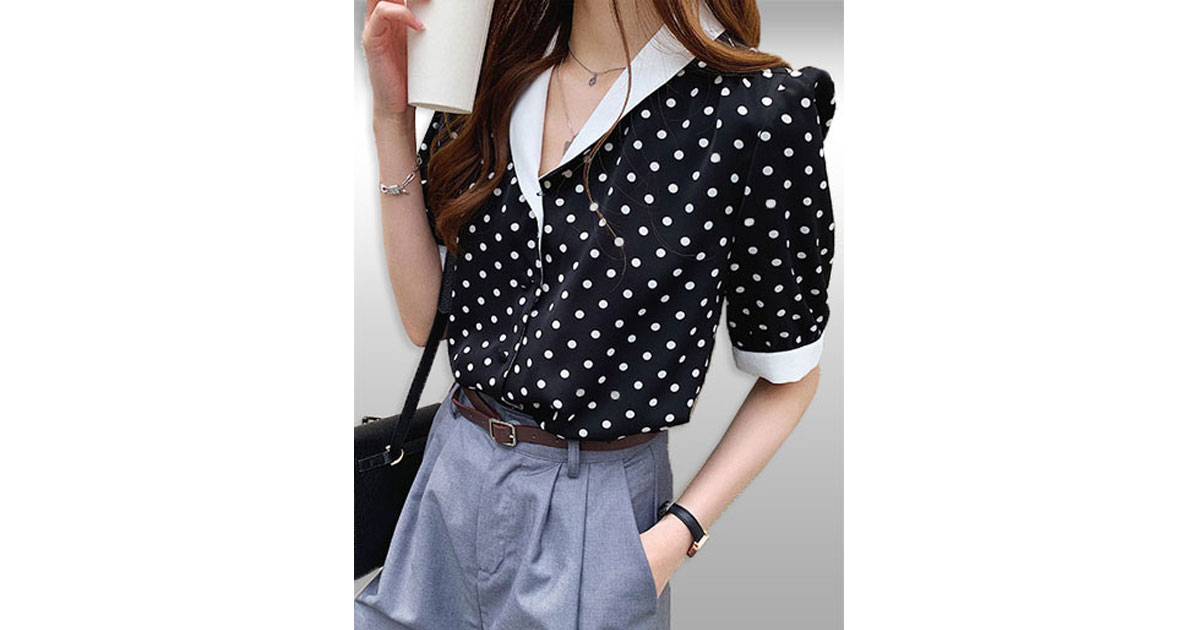 เสื้อเชิ๊ตแฟชั่นสีดำลายจุดแบบสวยน่ารักสไตล์เกาหลี รหัส2299