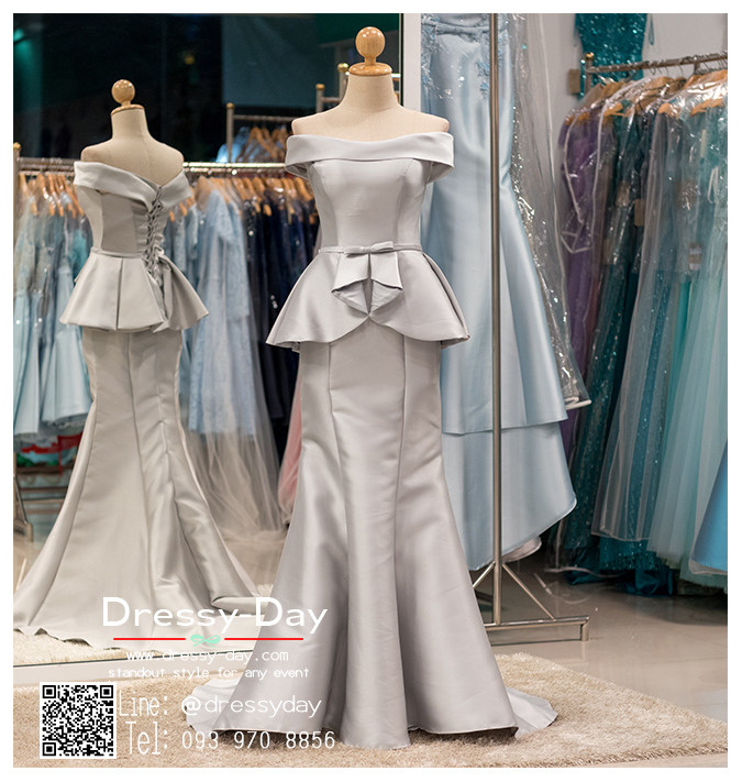 รหัส ชุดเจ้าภาพ :PF048 ชุดแม่เจ้าสาว ชุดราตรียาวเปิดไหล่ ชุดไปงานแต่งกลางคืน ใส่แล้วไม่อ้วน