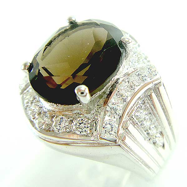 แหวนเงินแท้ราคาถูกชุบทองคำขาว พลอยแท้สโมกกี้ควอทซ์ 4.80 กะรัต เพชรCZ 0.67 กะรัต งานประณีตสวยงาม สั่งผลิตค่ะ