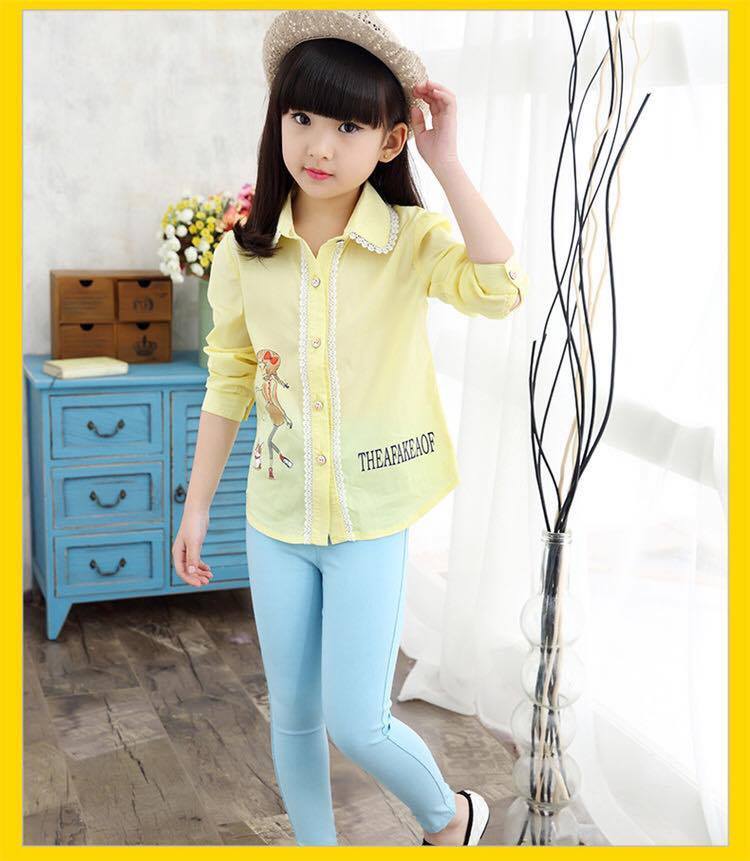 ชุดเด็ก : เสื้อเชิ๊ตแขนยาวสีขาว ติดกระดุมหน้า สีเหลือง,สีชมพู