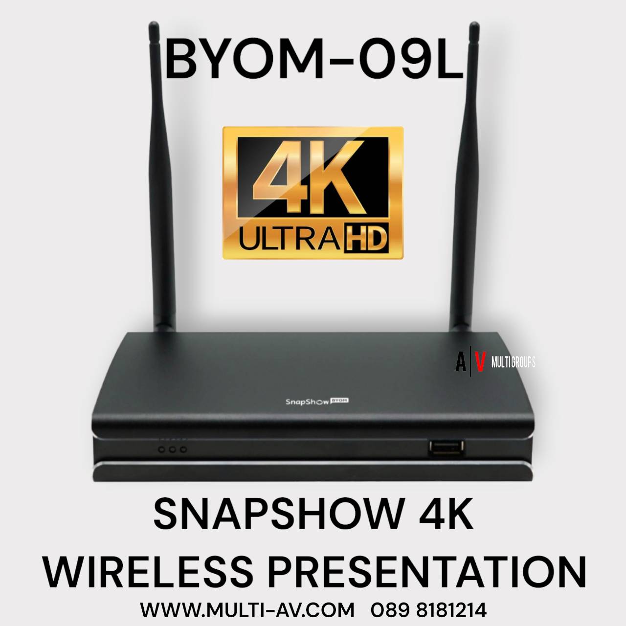4K WIRELESS PRESENTATION SNAPSHOW รุ่น BYOM-09L ส่งภาพและเสียงไร้สาย ทั้งจาก PC/Notebook, Mac, iOS, Android ออก LCD/Projector ผ่าน WiFi