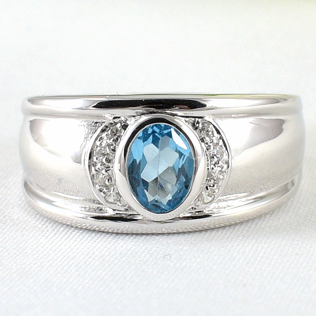 แหวนเงินแท้ราคาถูกชุบทองคำขาว สวิสบลูโทปาซแท้ 0.95 กะรัต เพชรCZ 0.08 กะรัต งานประณีตสวยงาม สั่งผลิตค่ะ