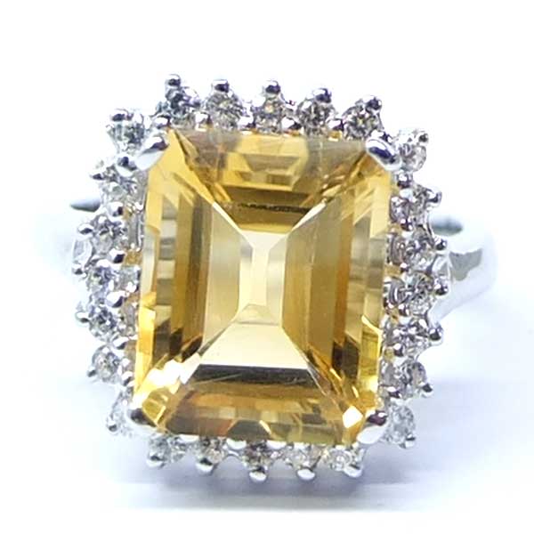 แหวนเงินแท้ราคาถูกชุบทองคำขาว ซิทรินแท้ 4.65 กะรัต เพชรCZ 0.36 กะรัต งานประณีตสวยงาม สั่งผลิตค่ะ