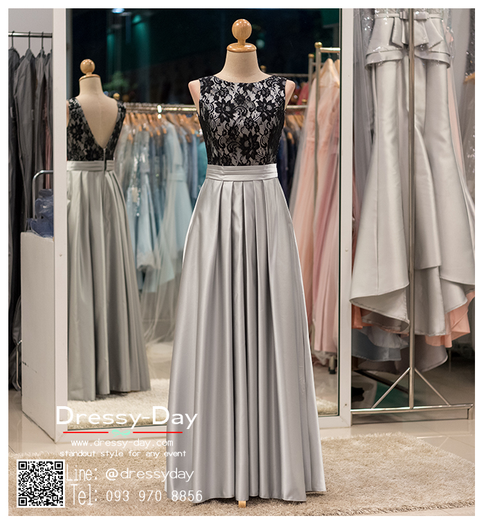 รหัส ชุดราตรียาว : bb023 ชุดแซก ชุดราตรี สีเทา แขนกุดเรียบหรูเหมาะใส่ออกงานกลางคืน งานคอกเทล กระโปรงบาน