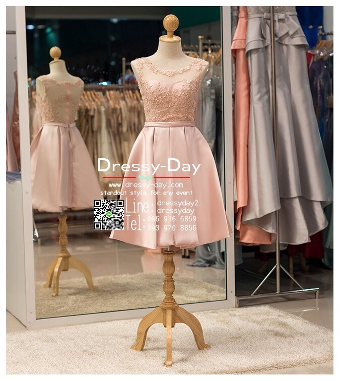 รหัส ชุดราตรีสั้น:PF083 ชุดแซกตกแต่งลูกไม้ ชุดราตรีสั้นหรูสีชมพู สวยเก๋ ใส่ออกงานราตรีก็เหมาะ ใส่ออกงานกลางวัน กลางคืน งานแต่งงาน ชุดงานหมั้น