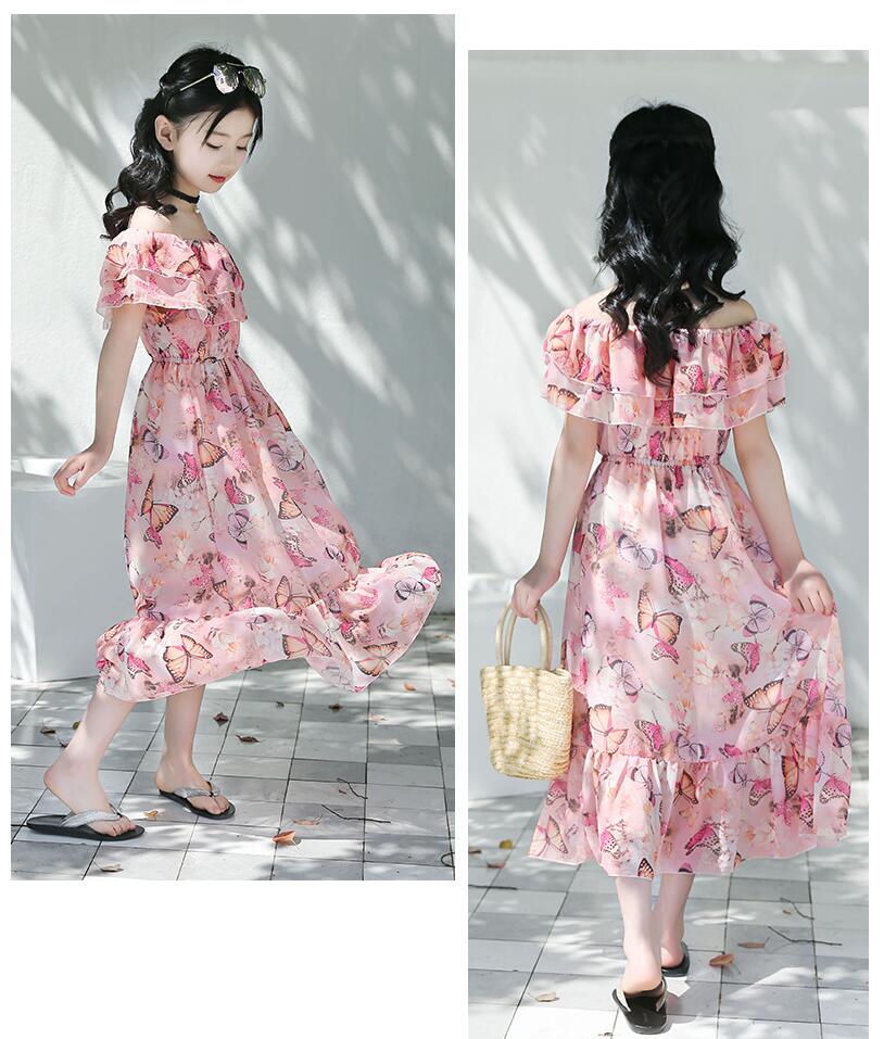 ชุดเด็ก : ชุดเดรส ลายดอก เปิดไหล่
