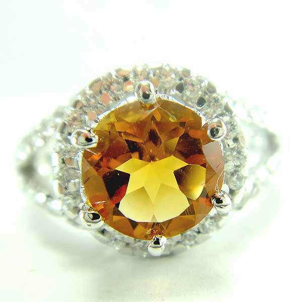 แหวนเงินแท้ราคาถูกชุบทองคำขาว ซิทรินแท้ 1.25 กะรัต เพชรCZ 0.44 กะรัต งานประณีตสวยงาม สั่งผลิตค่ะ