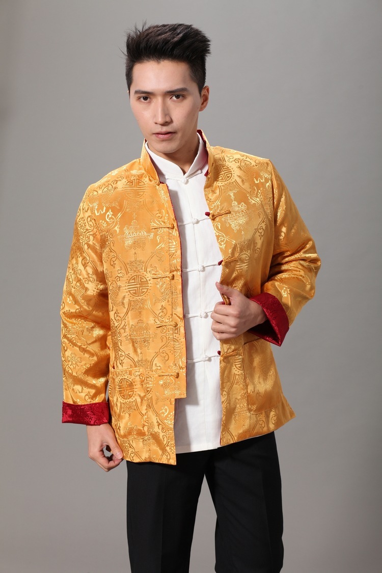 ชุดจีน เสื้อจีนชาย สีแดง-ทอง ใส่ได้ 2 ด้าน