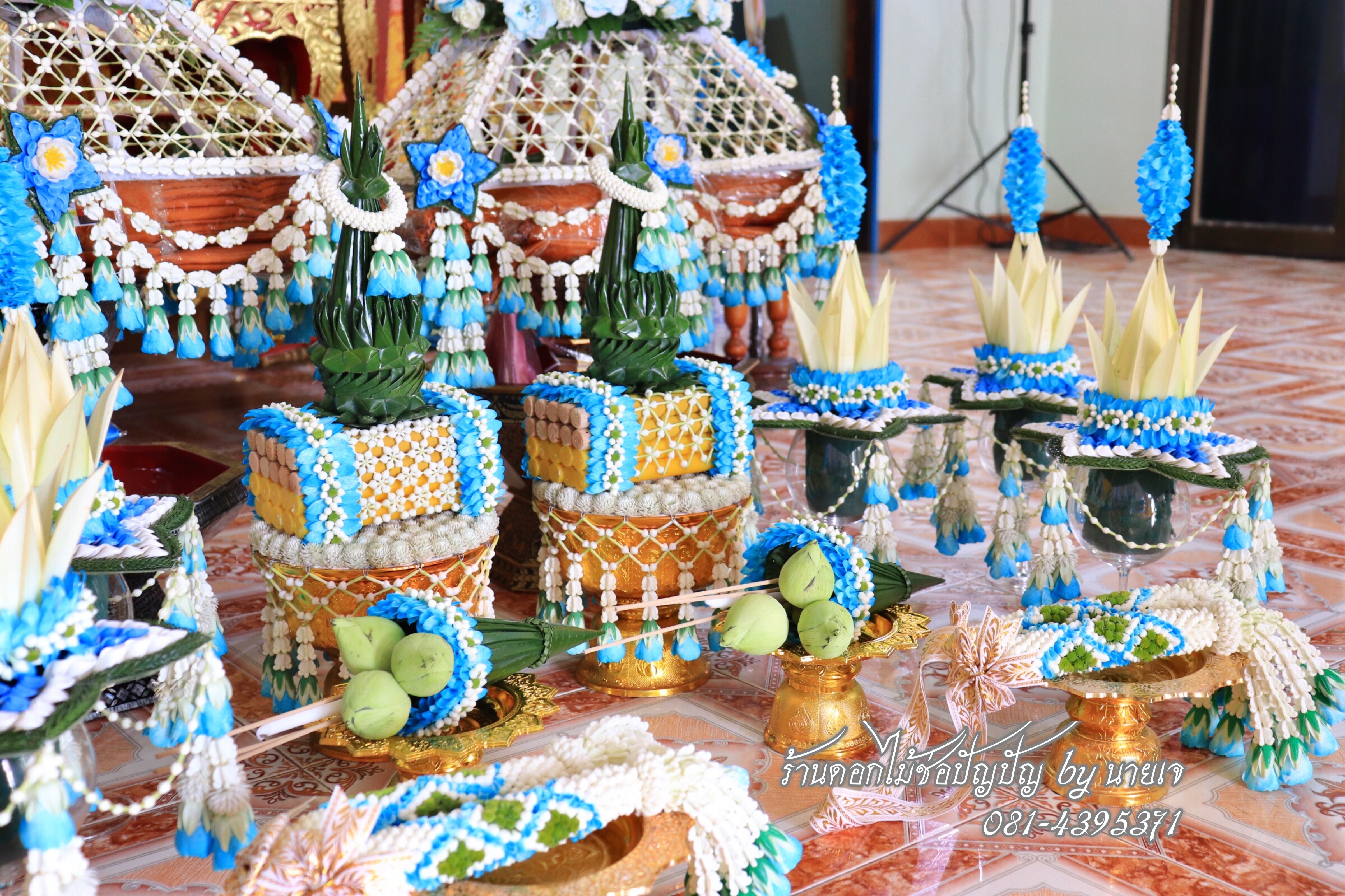 ชุดเครื่องบวชดอกไม้สด ชุดA1 สีฟ้า