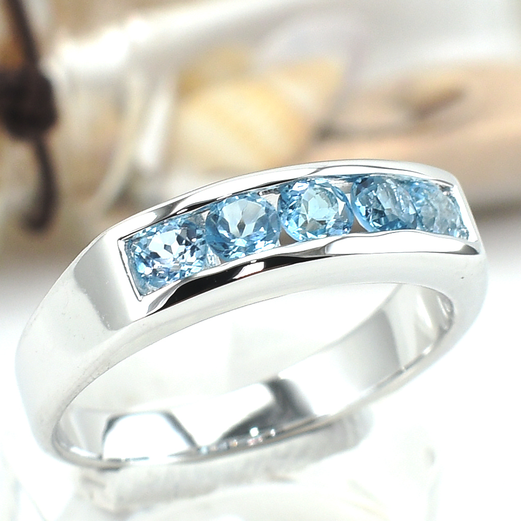 แหวนเงินแท้ราคาถูกชุบทองคำขาว สวิสบลูโทปาซแท้ 0.42 กะรัต งานประณีตสวยงาม สั่งผลิตค่ะ