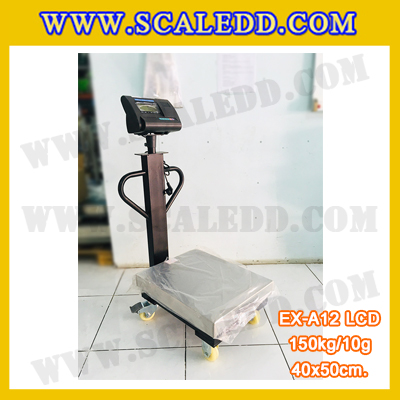 เครื่องชั่งน้ำหนักดิจิตอลพร้อมล้อ150กิโลกรัม เครื่องชั่งตั้งพื้น150กิโล เครื่องชั่งพร้อมล้อ150kg ตาชั่ง150kg ความละเอียด10g ตาชั่ง150กิโล รุ่น A12 ขนาดแท่น40x50cm พร้อมที่เข็นและล้อ URETHANE (เครื่องชั่งผ่านตรวจรับรองจากสำนักชั่งตวงวัด)
